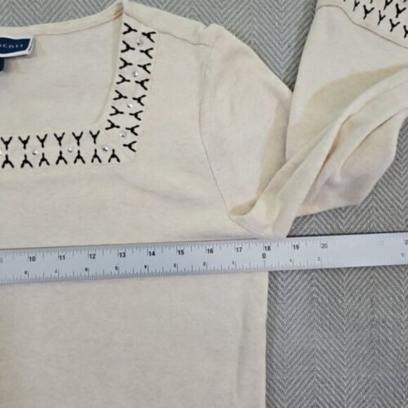Karen Scott Embellished Square Neck Sweater Small Taupe Long Sleeve Old Money - Picture 3 of 16